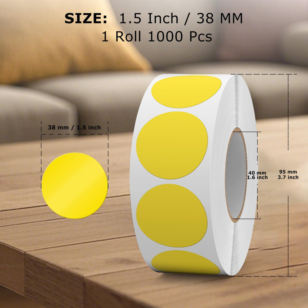 1000 PCS Yellow Dots Stickers 1.5 Inch Vinyl Color Coding Round Sticker Removable Writable Circle Labels Roll for Inventory Office Classroom (Pack of 2) 1.5 inch (Pack of 2)