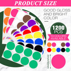 Zonon 1200 Pieces 2 Inch Colored Dot Stickers 10 Color Printable & Writable