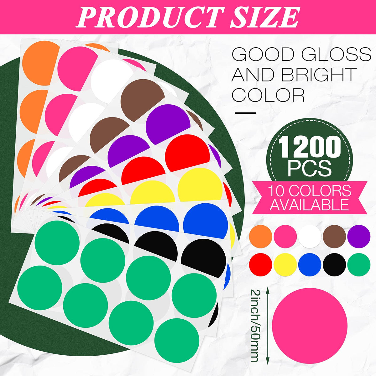 Zonon 1200 Pieces 2 Inch Colored Dot Stickers 10 Color Printable & Writable