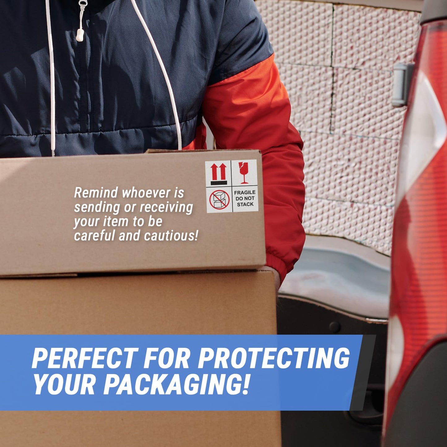 300 Fragile, Do Not Stack Labels - 4 x 4 inch, Fragile - Do Not Stack, This Side Up - Handling Instruction Labels for Warehousing, Shipping, Handling OR Moving