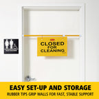 Rubbermaid Commercial Products Heavy Duty Extend-to-Fit, Multilingual "Closed For Cleaning" Hanging Doorway Safety Sign, Yellow, for Office/Restroom/Restaurant/School/Hospital/Hotel English Only