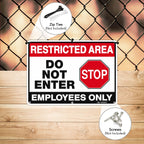 T&R Restricted Area Do Not Enter, Employees Only Sign - 4 Pack - 10 x 7 Inches Rust Free .040 Aluminum - UV Protected, Waterproof, Weatherproof and Fade Resistant - 4 Pre-drilled Holes Black & Red - 10" x 7" - 4 Pack