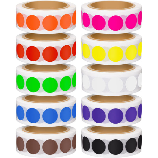 5000 Pieces 1/2 Inch Round Color Coding Labels Roll Assorted Colored Dot Stickers Adhesive Solid Colors Circle Stickers for Inventory Organize, File Classification, 10 Colors 5000