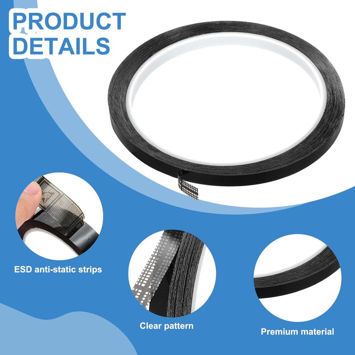 PATIKIL Antistatic Tape, 2.36 Mil Thick, 1/4 Inch x 39 Yards Conductive Adhesive Grid ESD Tape for Circuit Board Laptop Mobile Phone Communication Electronics Parts, Black