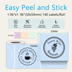 4 Rolls Round Circle Thermal Label Compatible for Phomemo M100/M110/M150/M221/M220/M120/M200/M250 Label Printer,1.96" x 1.96"（50x50 mm, 140 Labels/Roll Black on Pink & Blue & Khaki & Green Color-4 Rolls 50x50mm(1.96"x1.96")