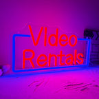 Allball Video Rentals Neon Sign, Movie Night LED Neon Light USB Powered Dimmable, for Home Cinema Basement Bar Gaming Room Private Cinema Movie Theme Birthday Gifts(15.7 * 7.8 In) red + blue