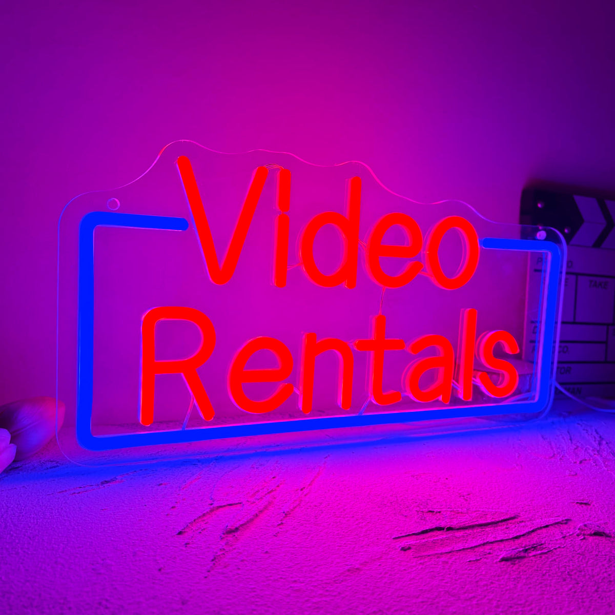 Allball Video Rentals Neon Sign, Movie Night LED Neon Light USB Powered Dimmable, for Home Cinema Basement Bar Gaming Room Private Cinema Movie Theme Birthday Gifts(15.7 * 7.8 In) red + blue