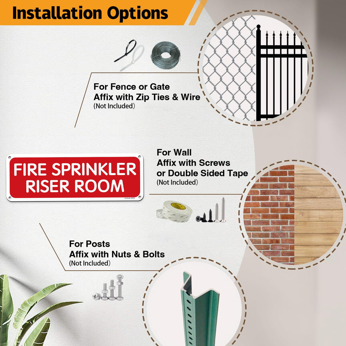(2 Pack) 9 x 3 Inches Fire Sprinkler Riser Room Sign, Reflective Rust Free Aluminum, Self-Adhesive, Weather, Scratch, Water & Fade Resistance, Indoor & Outdoor (Red)- Large