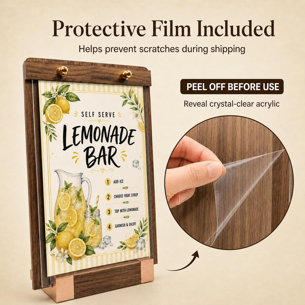 1 Pack Classy Sign Holder 8.5 x 11 with Slanted Wooden Base, Vertical Countertop Menu Display Stand for Coffee Shop, Bakery, Retail, Wedding 8.5x11, 1 Pack