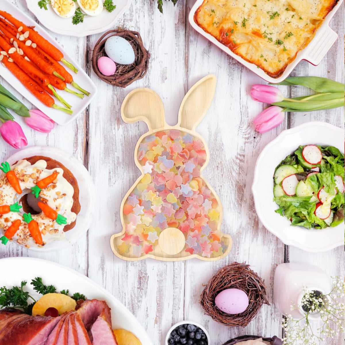 Garneck Bunny Charcuterie Board: 28.5 cm Wooden Easter Tray