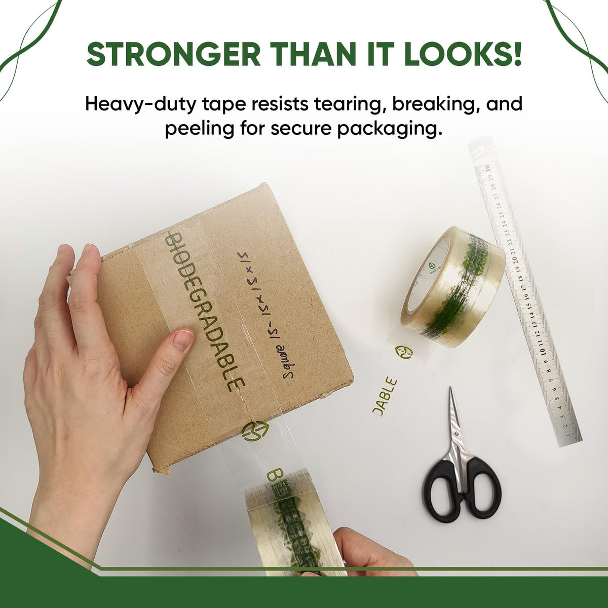 Biodegradable Packing Tape | Plant-Based Cellulose Packaging Tape | Heavy Duty All-Purpose Adhesive for Shipping, Moving, Office, Crafts | Easy-Tear, Low-Noise, Clear - 3pk 1.93 in x 70 yds 1.93 in (Printed) 3