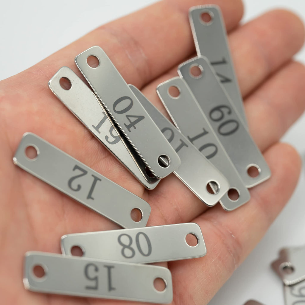 Small Stainless Steel Rectangle Numbered Tags with Two Holes 4cm*1cm (1-20) 1-20
