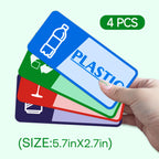 Set of four waterproof and fade-resistant recycling stickers for trash bins, ideal for home, office, or public areas.