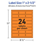 Avery Printable Rectangle Labels, Sure Feed Technology, 1" x 2-1/2", Bright Orange Labels, Laser/Inkjet Printable, 480 Total, Great for Mailing 480 labels