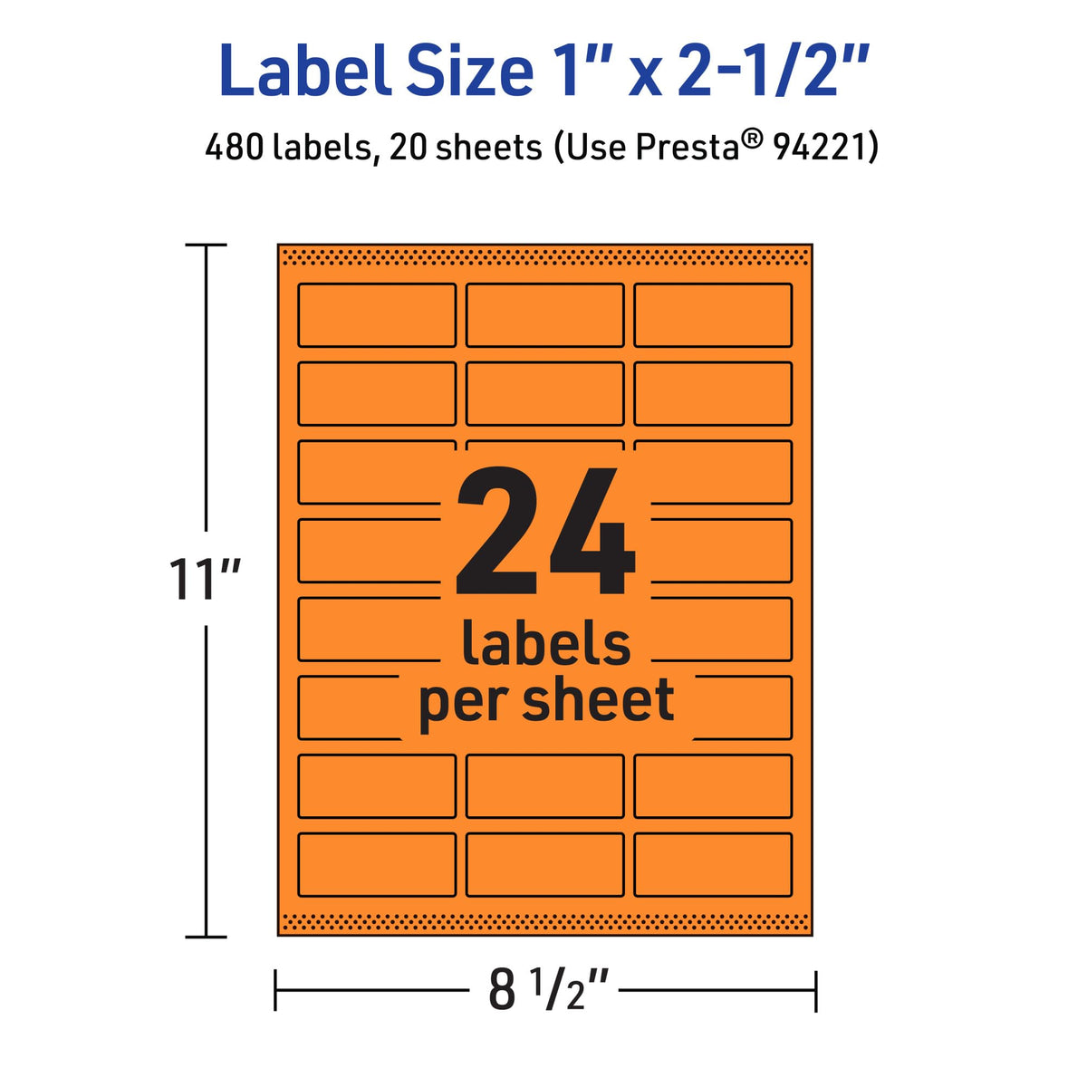 Avery Printable Rectangle Labels, Sure Feed Technology, 1" x 2-1/2", Bright Orange Labels, Laser/Inkjet Printable, 480 Total, Great for Mailing 480 labels