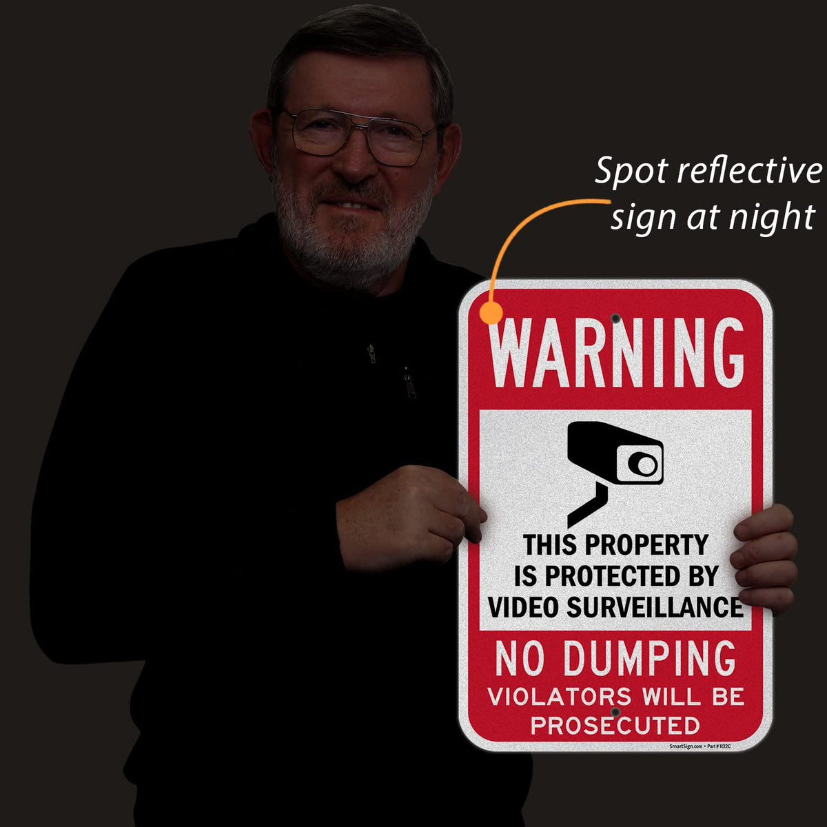 SmartSign 18 x 12 inch “Warning - Property Protected By Video Surveillance, No Dumping” Metal Sign, 120 mil Aluminum Composite (ACM), Engineer Grade Reflective Material, Red, Black and White, USA-Made