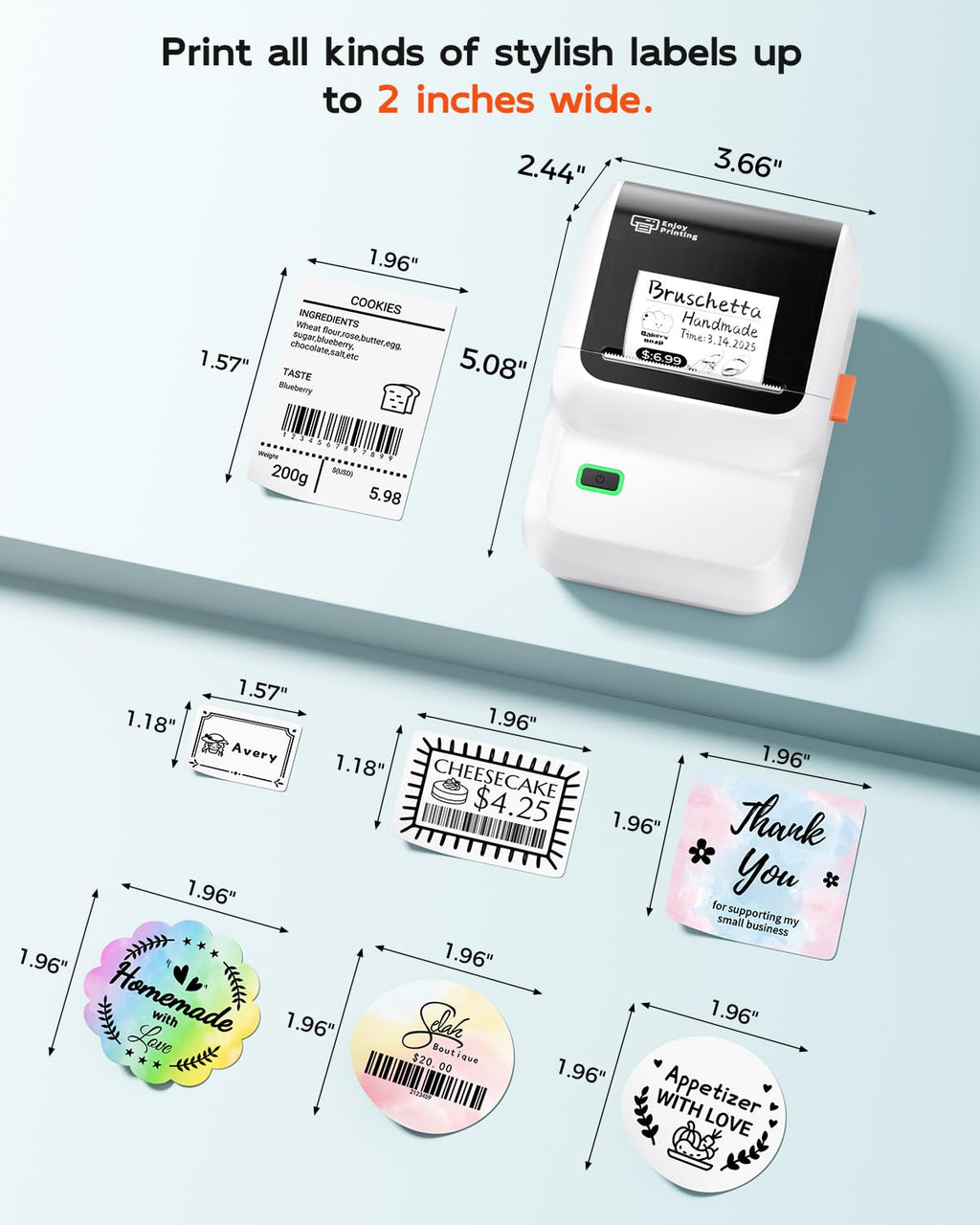 Ponek Label Makers with 1 Roll (100 PCS) Labels, Bluetooth Label Printer White 1 Printer+1 Roll Label