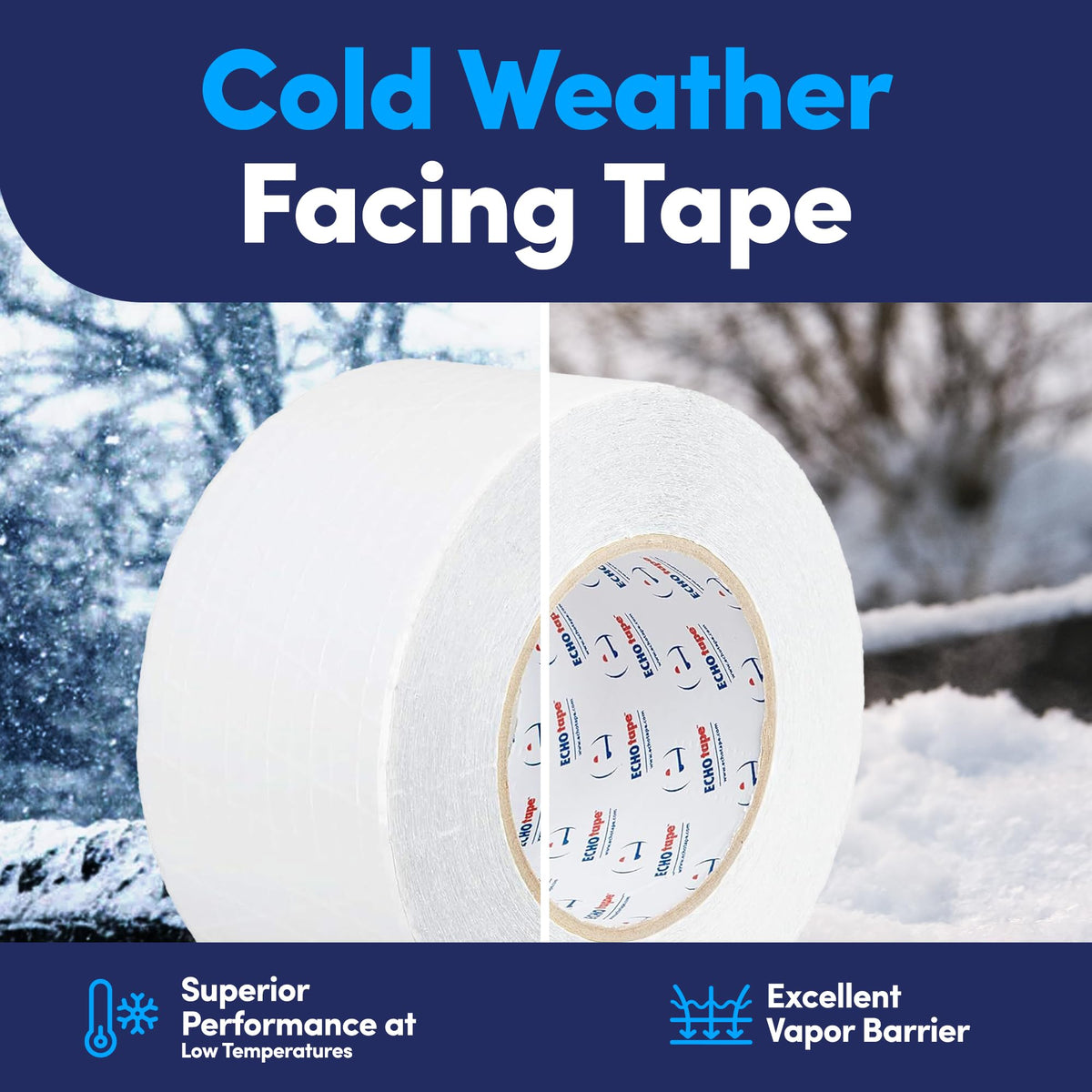 ECHOtape FS-G7739 | All Weather Lamtec EHP VR-R Plus Facing Tape | Metal Building Insulation Tape | White Seam and Repair Tape | Cold Weather Acrylic Adhesive | Contractor Tape | 2.83 in x 50 yds 2.83 in x 50 yds / 72mm x 45.72m