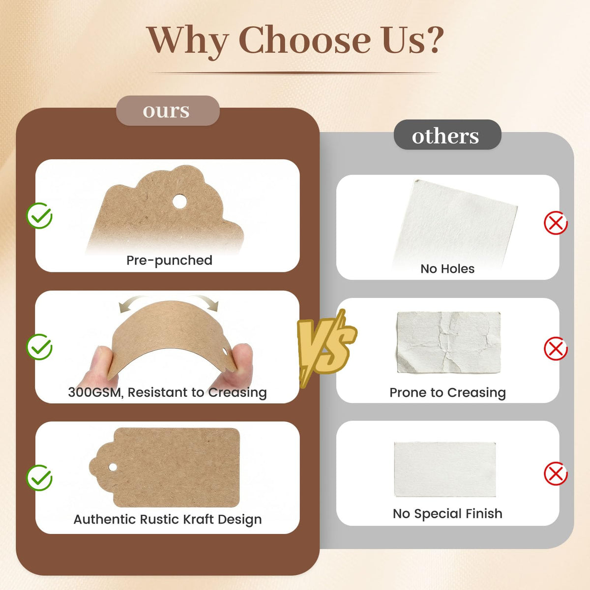 SallyFashion Kraft Gift Tags with String, 200 Pack 1.6 X 2.8 inch 200 Brown