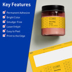 Avery® Printable Rectangle Labels, Sure Feed® Technology, 2-1/2" x 7", Bright Yellow Labels, Print-to-The-Edge, Laser/Inkjet Printable, 60 Total, Great for Candles and Jars 60 labels