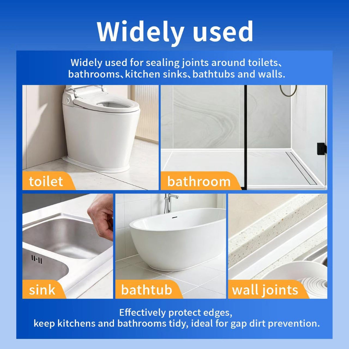 3 Rolls Caulking Tape, Self Adhesive Waterproof Seal Strip for Kitchen Bathroom Sink Tub Toilet, Caulk Sealer Around Base Strip for Wall Corner Edge Protector, 10.5Ft x 1.5In (Clear) Clear