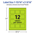 Avery Printable Rectangle Labels, Sure Feed Technology, 1-13/16" x 2-3/16", Bright Green Labels, Print-to-The-Edge, Laser/Inkjet Printable, 240 Total, Great for Mailing 240 labels