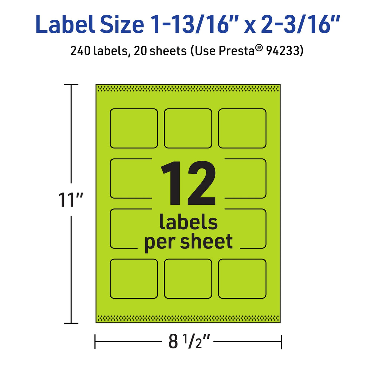 Avery Printable Rectangle Labels, Sure Feed Technology, 1-13/16" x 2-3/16", Bright Green Labels, Print-to-The-Edge, Laser/Inkjet Printable, 240 Total, Great for Mailing 240 labels