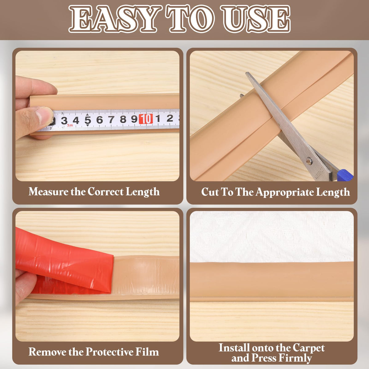 uxcell 13.12Ft x 1.38" x 0.39" Carpet to Tile Transition Strip, Self-Adhesive Carpet Edge Strip, PVC Gap Cover, Laminate Edge Trim for Uneven Surfaces, Black 13.12Ft x 1.38" x 0.39"