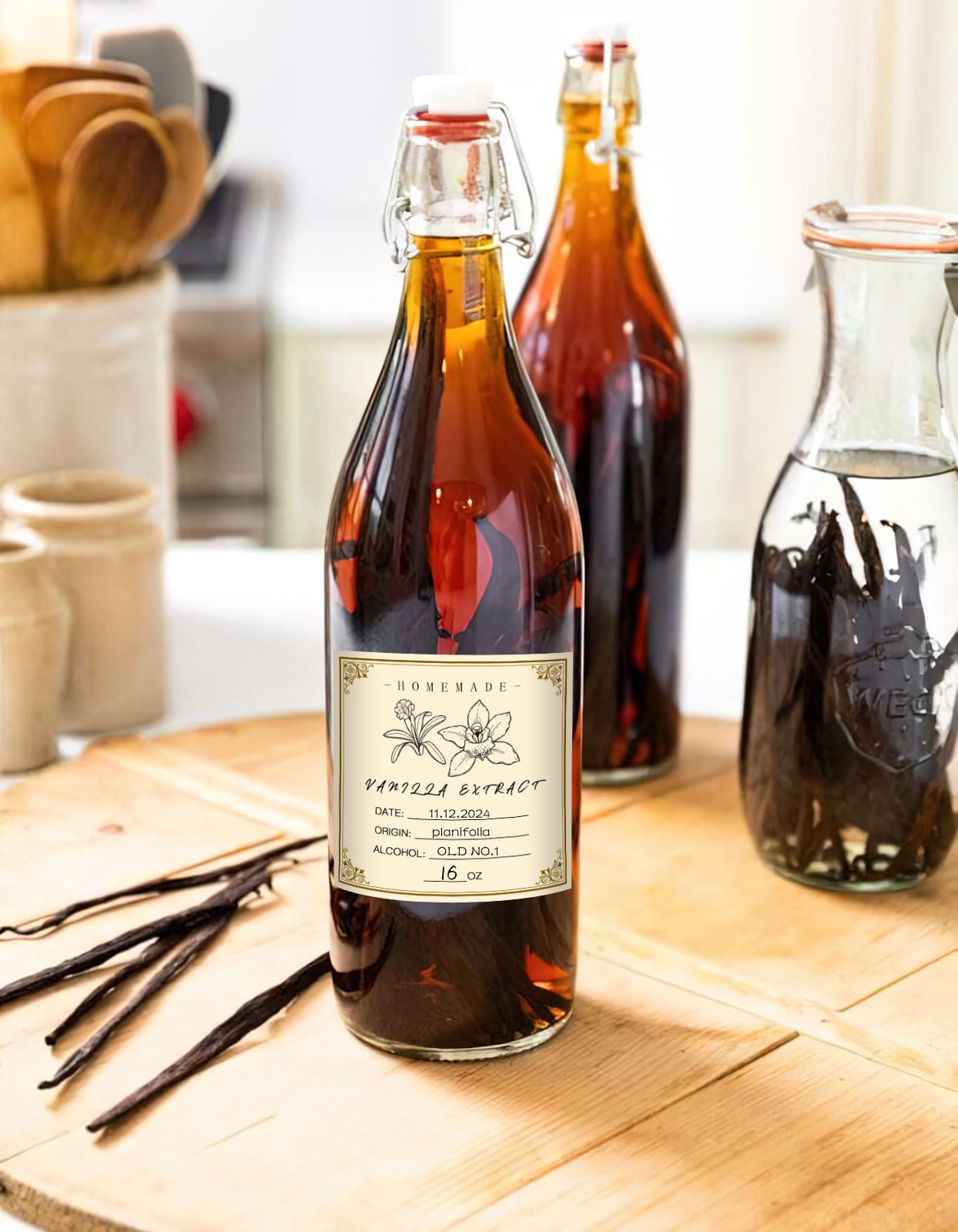 12PCS Vanilla Extract Labels - Homemade Vanilla Stickers for Handcrafted Bottles, Vintage Labels for 2oz,4oz,8oz,16oz Bottles (2.5inch,Square)