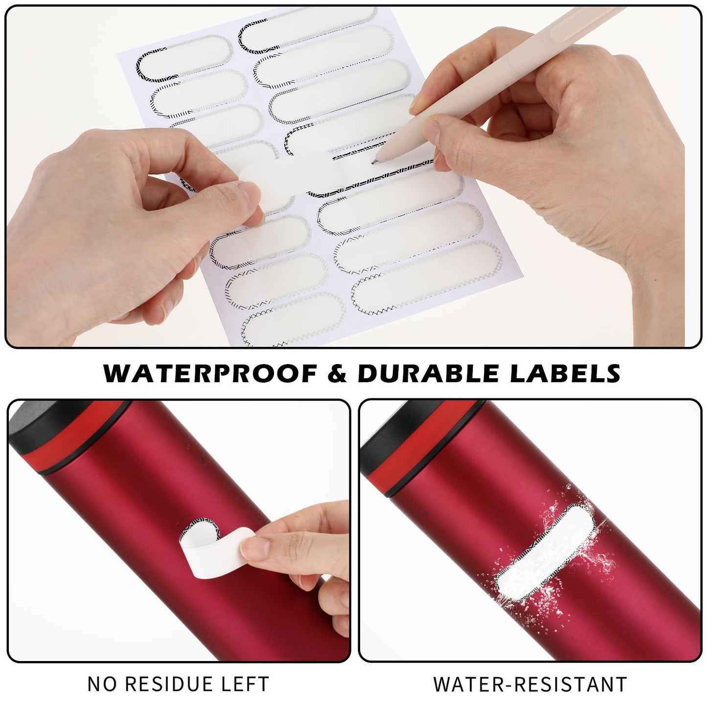 160 Pcs Multipurpose Waterproof Label Removable Write On Stickers Reusable Custom Name Labels Easy Peel Off and No Residue Dishwasher for Kids Business Office Freezer Microwave(Black & White)