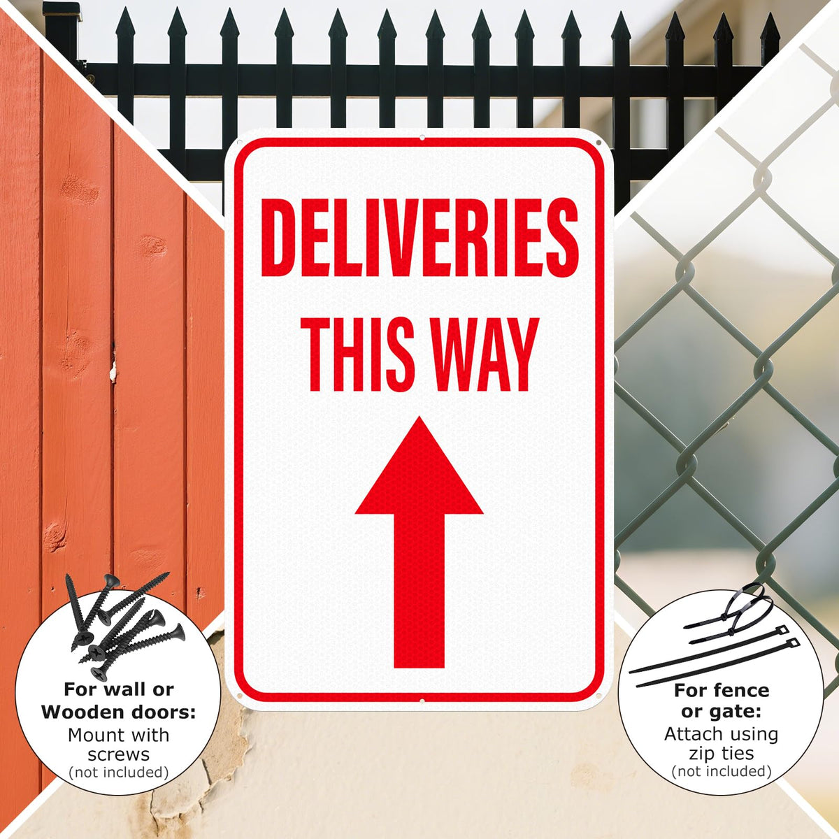 2 Pack Deliveries This Way Sign with Directional Upward Arrow 18 × 12 Inch Reflective Aluminum Rust Free Metal Package Delivery Signs for Outside Home Business Property Red-Upward Arrow