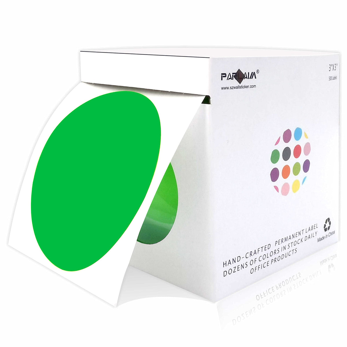 3 Inch Round Permanent Color-Code Dot Sticker, Green Color Coding Label 1 Roll-500PCS