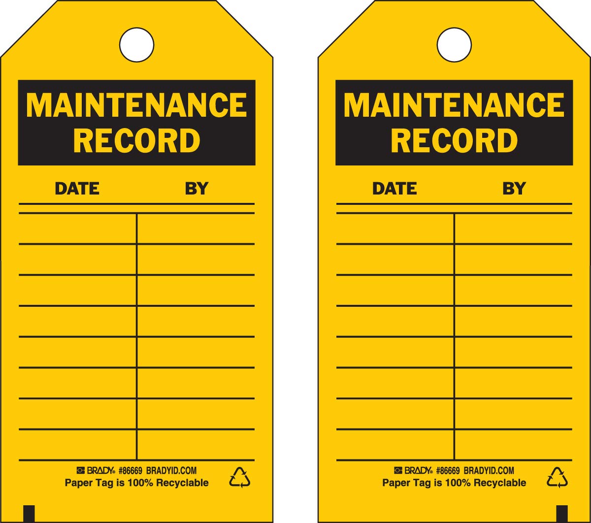 Brady 86669 5 3/4" Height x 3" Width, Cardstock (B-853), Black on Yellow Inspection & Material Control Tags (100 Tags)