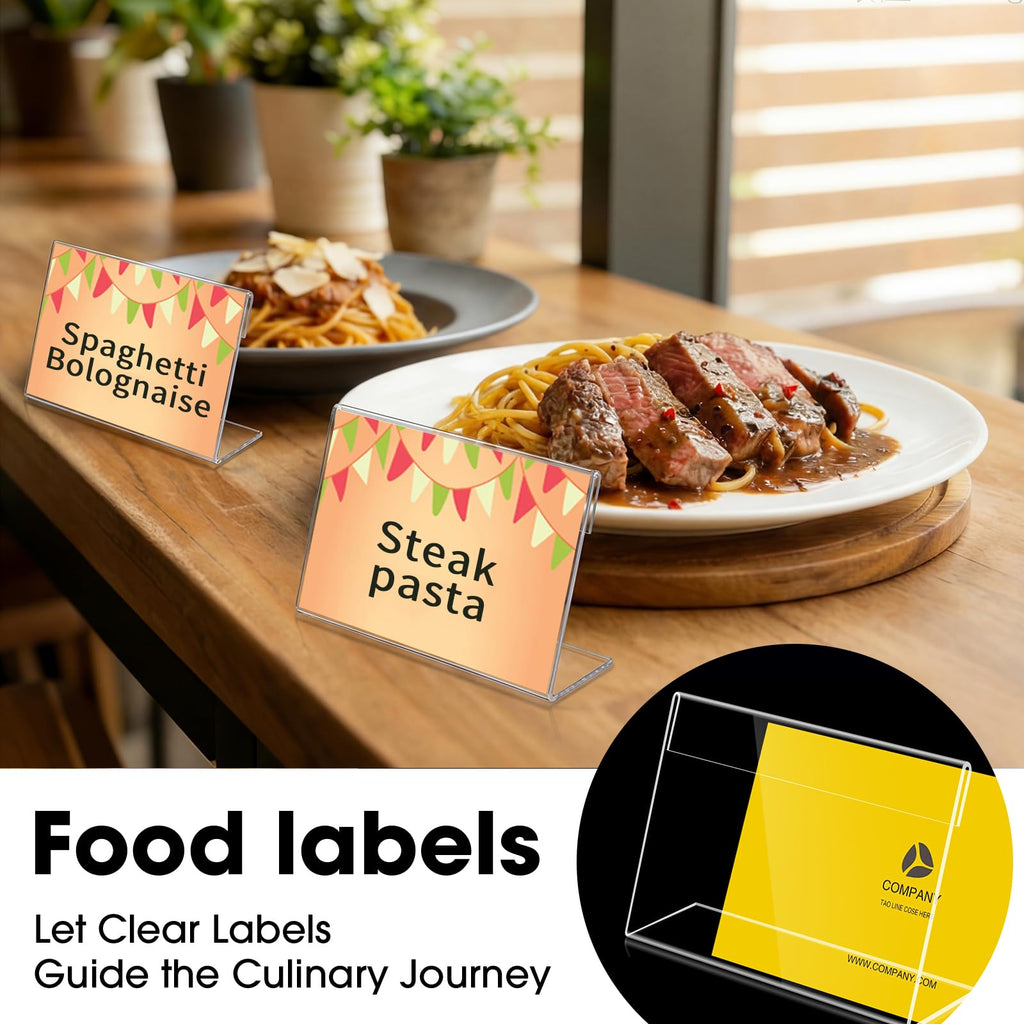 20 PCS Small Acrylic Sign Holder 4x3 inch, Small Acrylic Food Sign Labels for Party Buffet, Retail Price Display Holder, Clear Plastic Table Counter Top Stand for Name Card, Bakery, Wedding, Event Decor 20PCS 4" X 3"(10.1X7.6)