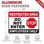 T&R Restricted Area Do Not Enter, Employees Only Sign - 4 Pack - 10 x 7 Inches Rust Free .040 Aluminum - UV Protected, Waterproof, Weatherproof and Fade Resistant - 4 Pre-drilled Holes Black & Red - 10" x 7" - 4 Pack