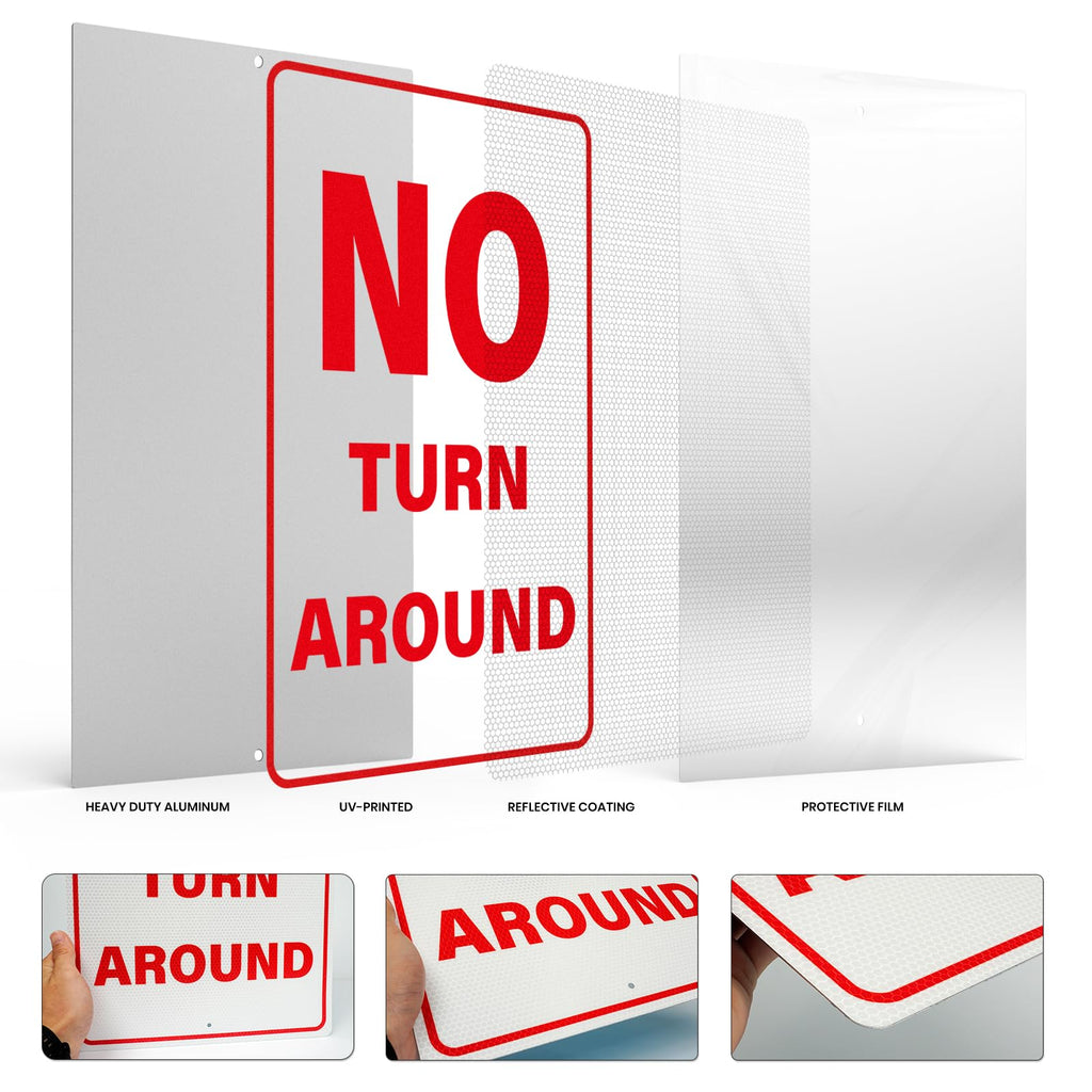 No Turn Around Sign 18 × 12 Inches for Driveway, Roadway, Dead End