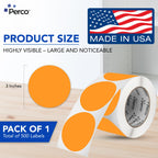 Perco Neon Orange Round Circle Dot Sticker 3-Inch Labels with Perforation for Easy Tear-Off, 500 Stickers per Roll - Sale, Clearance & Limited-Time Offer Signage, High Visibility - Made in USA 3 Inch 1 Roll