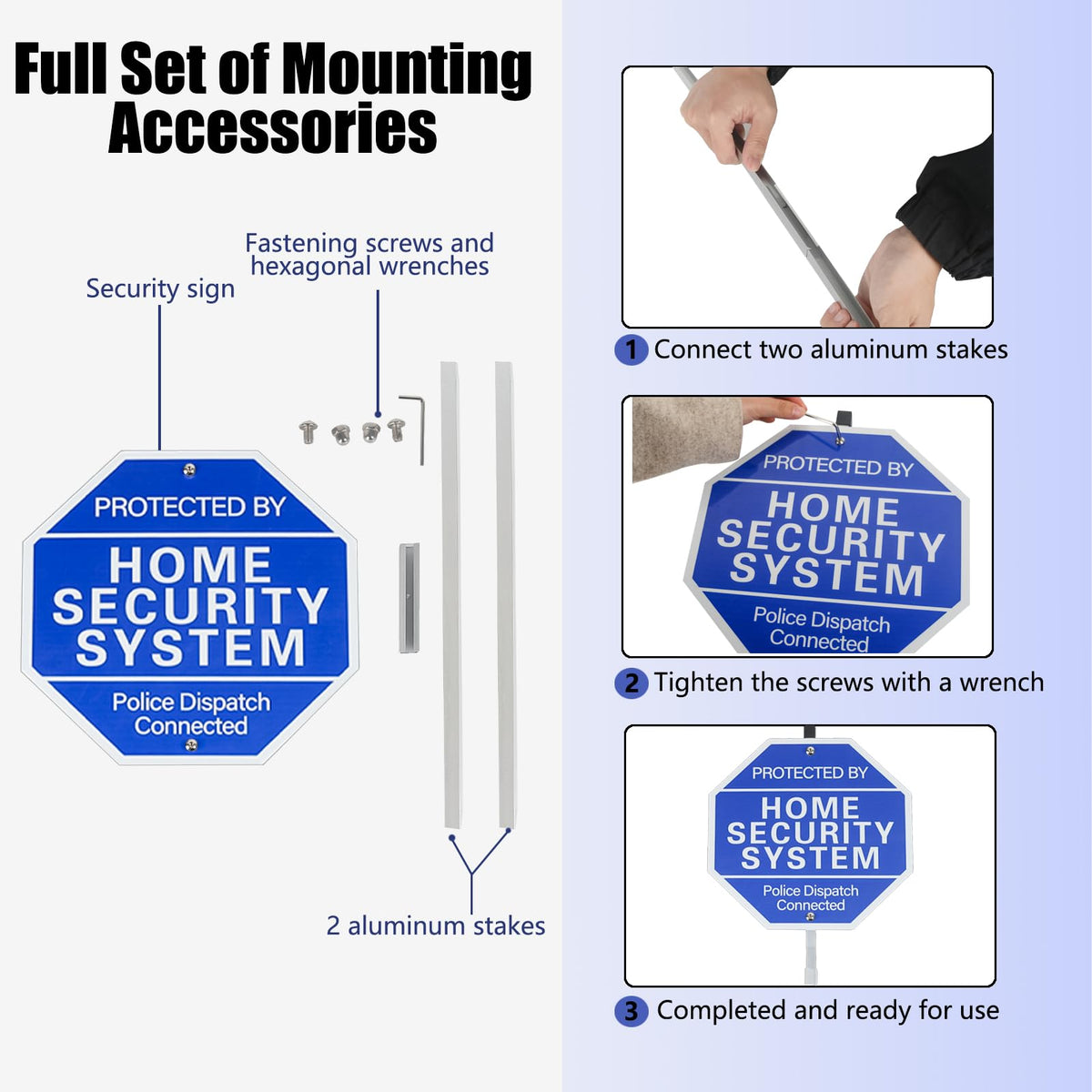 2 Pack 10" x 28" Home Security System Sign, Reflective & Rust Free Aluminum Home Security x2