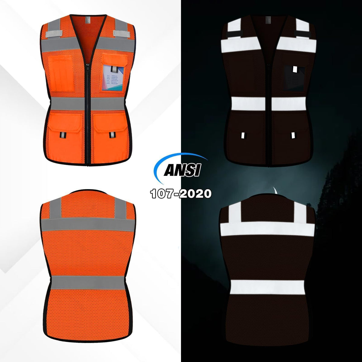 Reflective Vest for Women, Mesh Womens Safety Vest with 11 Pockets and Zipper, Hi Vis Neon Construction Work Vest for Lady Surveyors/Workers, Snugly-Fitted, ANSI Compliant (U-Orange, M) Medium Orange