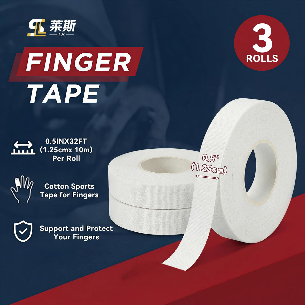 Finger Tape 0.5in × 32ft Athletic Tape for Fingers No Residue White Finger Sports Tape for BJJ, Rock Climbing, Weightlifting, Football, Basketball, Volleyball, Pack of 3
