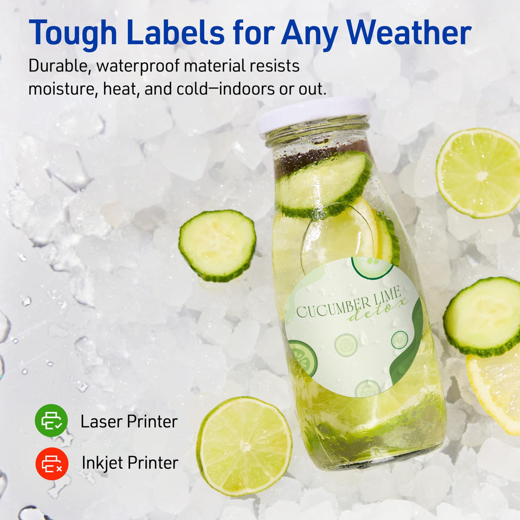 Avery® Outdoor Waterproof Round Labels, Sure Feed® Technology, 2.75" Diameter, White Film, Print-to-the-Edge, Compatible with Laser Printers, 150 Labels Total