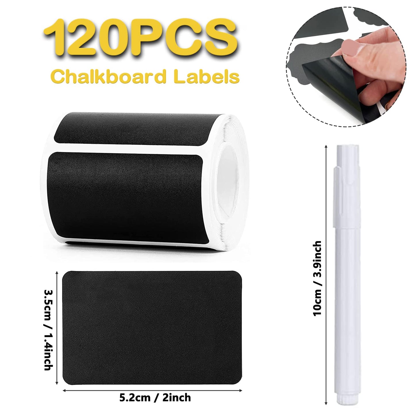 Chalkboard Labels Stickers, 120pcs Black Chalkboard Labels for Containers with White Chalk Marker Reusable and Waterproof Chalk Labels Blackboard Stickers for Storage Bins Container Glass Jars Cups Rectangle