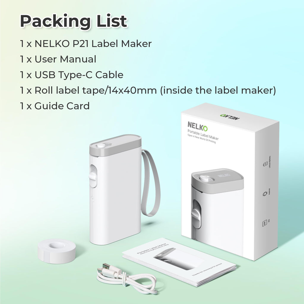 Nelko P21 Label Maker Machine with Tape, Bluetooth Label Printer, White