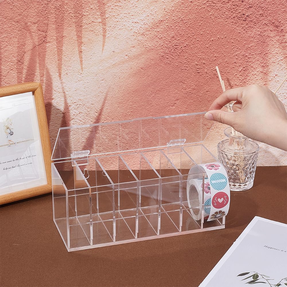 7‑Slot Clear Acrylic Adjustable Label Dispenser for Multi‑Roll