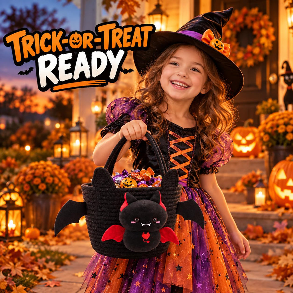 Operitacx Halloween Bat Candy Basket, Trick or Treat Bucket with Handle