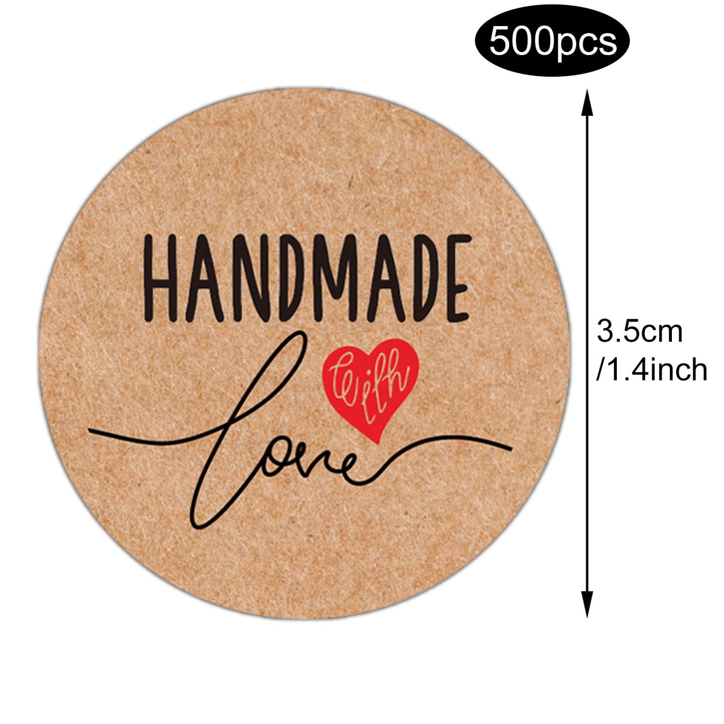 Handmade with Love Stickers, Handmade Packaging, Homemade with Love Stickers, Baked with Love Stickers, 6 Different Designs, 1.4 Inches, 500 Adhesive Labels Per Roll.