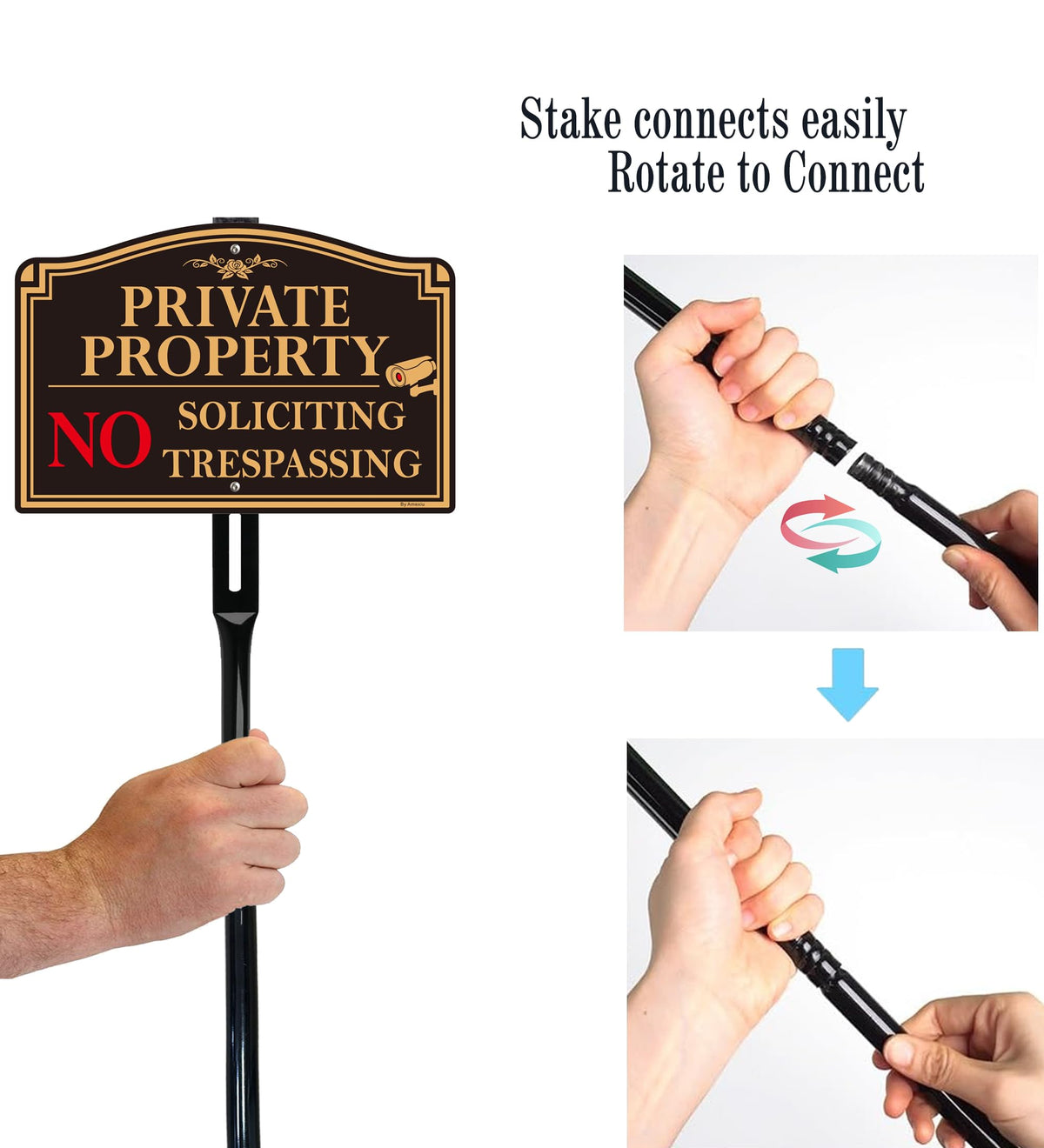 2Pack Private Property No Trespassing Sign with 36" Tall Metal Stake, 12" x 8" No Soliciting Sign Aluminum, Easy Installation, Rust-Free& Fade Resistant 12X8" +36" Stake