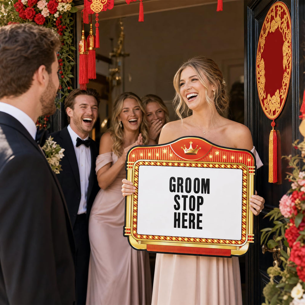Wedding Bottle Service Sign Set - 4 Pack Bottle Service Signs with 8 Sheets Letters Sticker and 2 Pcs Pens, Photo Booth Props Wedding Entrance Sign for Bridal Party Nightclub Event Supplies
