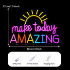 GNVETZLL Make Today Amazing Neon Sign Yellow Sunrise Neon Light Inspirational Letter Neon Light Up Sign Boho Wall Art LED Light Sign for Party Birthday Cafe Wedding Gym Half the Sun