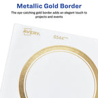Avery Matte White Labels, Metallic Gold Borders, 3" Round Labels, 60 Total, Laser/Inkjet Printable (6544) 10 Sheets 3"